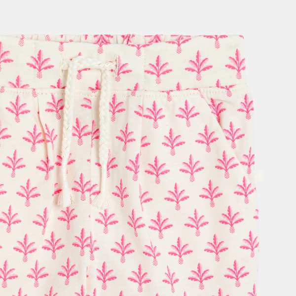 بنطلون وردي اللون جيرسيه قطني عليه صور أشجار النخيل للطفلة الرضيعة